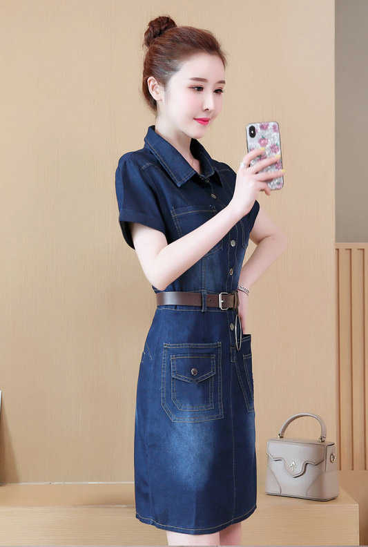 ĐẦM JEAN CỔ SƠ MI PHỐI TÚI